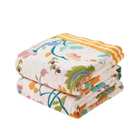 XIBLC - Manta bohemia para cama, 100 % algodón suave y rústico, manta de otoño, 50 x 60 pulgadas, color amarillo, estampado floral, decoración de granja, para todas las estaciones, colcha rústica