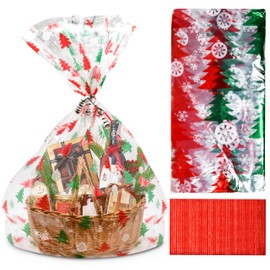 Gift Boutique Plastic Jumbo Christmas Cellophane Basket Bags with Twist Ties Pack of 12 Extra Large Christmas Cookie Tray Cello Wrap Bags for Holiday Goody Party Favor Gift Wrapping Bags 35" x 47"