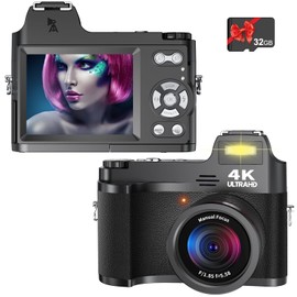 4K Digital Camera for Photography 48MP Vlogging Camera for YouTube, Macro Camera with 18X Digital Zoom/ 3" IPS Screen/Anti Shake/Flash/MicroSD Card, 4K Video Compact Travel Camera