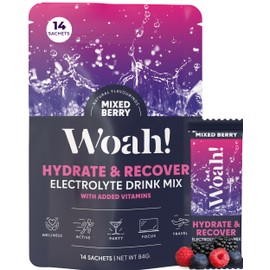 Woah! Electrolyte Sachets for Rapid Hydration and Recovery with Vitamins and Natural Flavourings – Mixed Berry, 14 Sachets