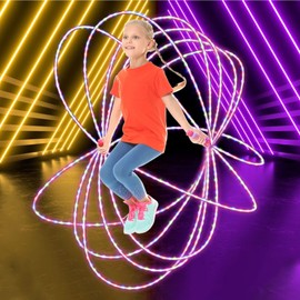 Jump Rope for Kids Ages 4-8-12+, Adjustable Size Led Jump Rope Light Up Skipping Rope with Colorful Lights for Teens Adults Glow Party Favor Outdoor Indoor Exercise Fitness Activity - Pink