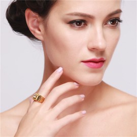 Uloveido Wide Square Brilliant Cut Yellow Gold Plated Rings With Shiny Cubic Zirconia Luxurious Rings Wedding Band for Men JX001 (Gold, Size 10)