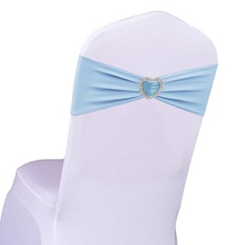 WYFMYD Baby Blue Spandex Chair Sashes 50 Pack Blue Sashes for Wedding Stretch Chair Covers Band with Buckle Slider Wedding Chair Ties Bows for Wedding Banquet Party Event Decoration