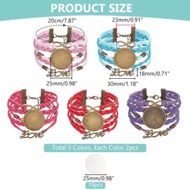 PH PandaHall Sublimation Blank Bracelets Kits, Heat Transfer Bracelet, 10 Pieces, 5 Colours, Multi-Strand Bracelets with 10 Pieces 25 mm Cabochons for DIY Bracelets Making