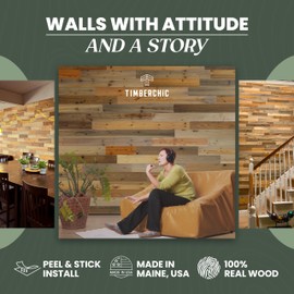 TIMBERCHiC 100% Real Reclaimed Wood Planks for Walls - Peel-and-Stick Wall Panels for Interior Decor - DIY Accent Wall Panels (5" Wide, 10 Sq. Ft., River Planks)