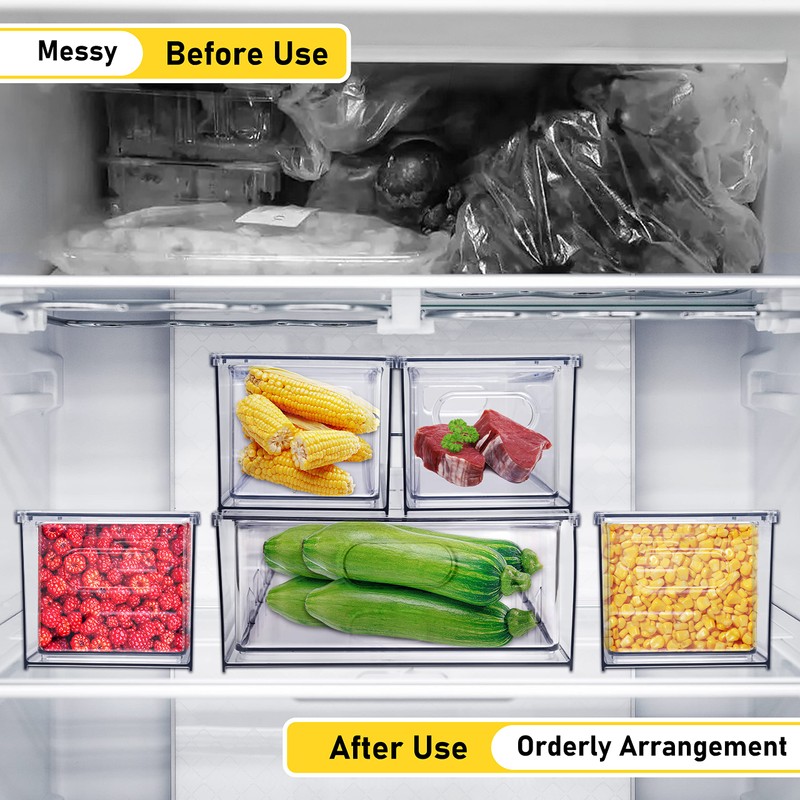 Greenby 4 Pack Refrigerator Organizer Bins with Pull-out Drawer Stackable