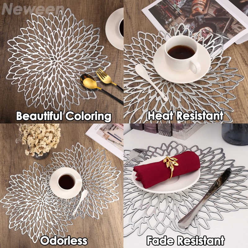 Neween Round Placemats Set of 4, 38 cm Washable Heat