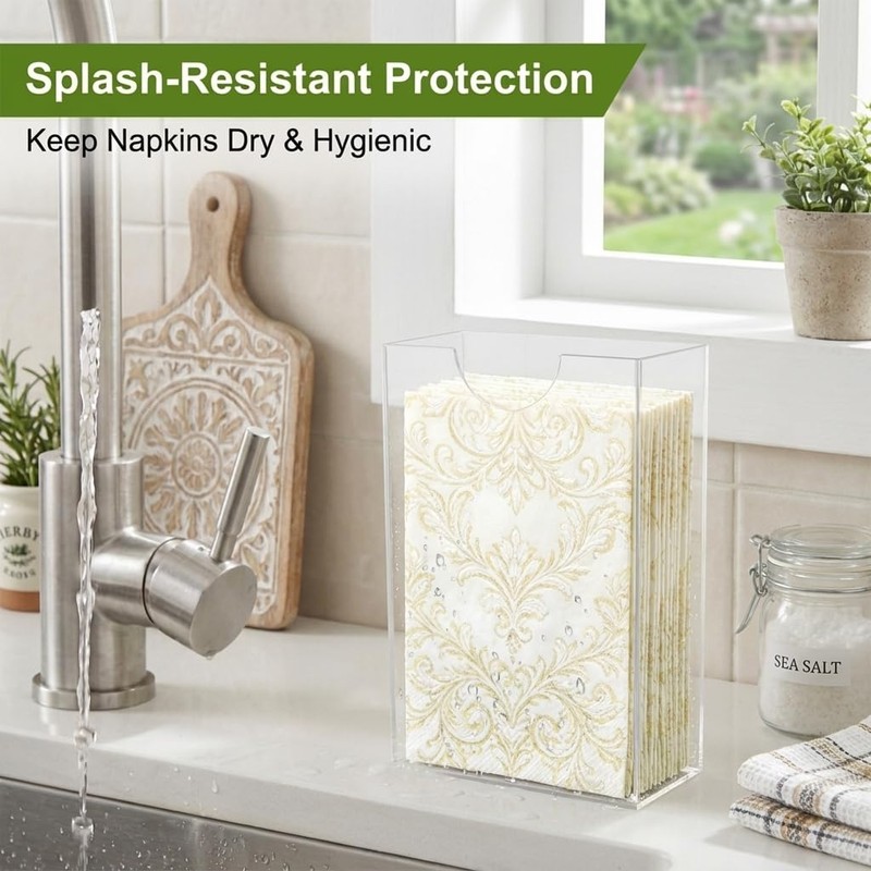 Acrylic Napkin Holder, Vertical Clear Guest Towel Holder, Waterproof Countertop