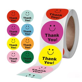 PureSino Thank You Stickers, Round Shape, Thank You Stickers, Gift Stickers, Smile Expression, Happy Cute, Mother's Day, Weddings, Birthdays, Anniversaries, Thank You Dates, 500 Stickers, 1.0 inches (25 mm) per Piece (Round Smile)