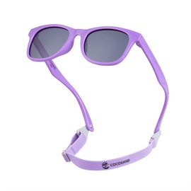 COCOSAND Kids Sunglasses with Strap Flexible Polarized UV Protection for Toddlers & Schoolchild Boys Girls Ages 4-10, Purple with Grey Lens