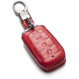 Vitodeco Genuine Leather Smart Key Fob Case Cover Protector Compatible with RAM 1500, RAM 2500, RAM 3500 2019 - 2025 (4-Button, Red)
