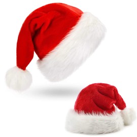 KEELYY Christmas Hat, Santa Hat with Thick Plush Edge, Christmas Party, Red Christmas Hat for Adults