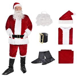 Yolent Santa Clause Outfits Christmas Santa Classic Suit Costume for Adult Men Cosplay Deluxe Santa Dress (laorenfu--dark red 6 pcs)