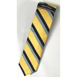 Nautica New Nautica Men's One Size OS Neck Tie 100% Silk Yellow Blue NWT MSRP $55 A6711