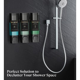 Luxspire Shampoo and Conditioner Dispenser, No Drill Wall Mounted Shower Soap Dispenser 3 Chamber with Waterproof Labels, Easy Refill Soap Dispenser for Bathroom Hotel Kitchen, Black