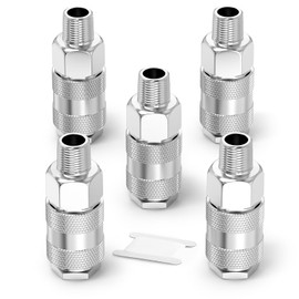 ERGAOBOY 5 Pcs 3/8" BSP Male Air Hose Fittings, Flow Quick Connect Industrial Air Coupler and Plug Kit Couplings Connector, Pneumatic Compressor Hose Fittings Kit for Auto Shop
