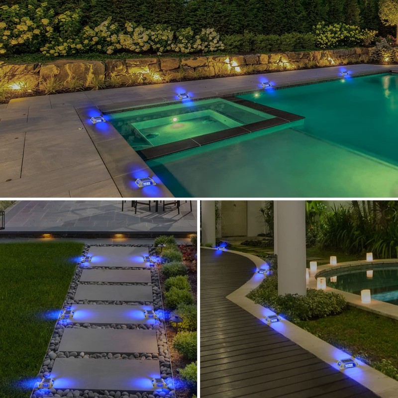T-SUN Solar Driveway Deck Lights, Blue Driveway Lights Outdoor, 12