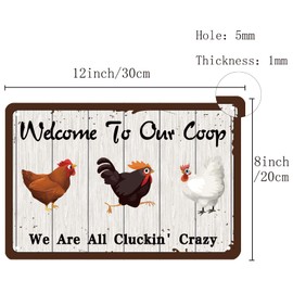 CREATCABIN Chicken Rooster Metal Tin Sign Welcome To Our Coop We Are All Cluckin' Crazy Funny Poster Plaques with Quotes Vintage Wall Hanging Decor for Farm Farm Yard Farmhouse Home Living Room