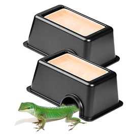 HIRAISM Reptile Shelter Wet Shelter Cave Hole Amphibian Breeding Moisturizing Hydro Box Ceramic Dish Set of 2