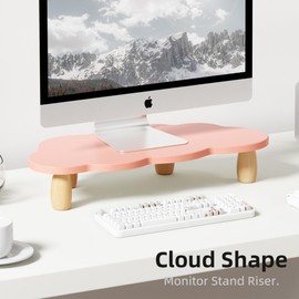 AFOOYO Monitor Stand Riser,Cloud-Shaped Sturdy Wood Computer Monitor Riser, Laptop Monitor Stand, Multi-Purpose Desktop Organizer Riser for Computer, Laptop, Printer, TV,Pink
