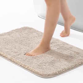 ROSMARUS Shaggy Bath Rugs for Bathroom Non Slip 20" X 32", Water Absorbent Bath Mat, Soft Shower Mat for Bathroom Floor & Tub, Fluffy Plush Bathroom Rugs Machine Washable, Beige