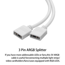 YAODHAOD 1 to 2 ARGB Splitter Cable, 5V 3 Pin Addressable RGB Splitter Extension Cable LED Sync for Computer Chassis CPU Cooler and 5V ARGB Fan-11.8 Inches (3Pin, 1 to 2)