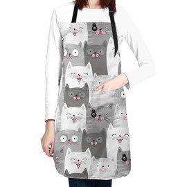 Stymora Adjustable Cooking Aprons for Women With Pockets, Cute Cat Kitchen Aprons for Chef Baker Cat Lovers