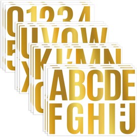 12 hojas de grandes pegatinas de letras - 10,16 cm de oro, vinilo autoadhesivo, alfabeto, números, letras adhesivas para pegar en manualidades, letreros al aire libre, buzones, ventanas, puertas