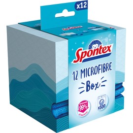 Spontex Microfibre Box, Microfibre Cloths in Practical Dispenser Box, Refillable, Versatile and Efficient, Colour Not Selectable, 1 x Pack of 12