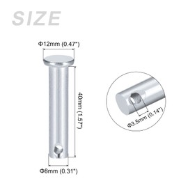 METALLIXITY 12pcs Clevis Pins (8mmx40mm) Single Hole Flat Head Carbon Steel Fastener Pins for Metal Devices Furniture Mounting Industrial DIY