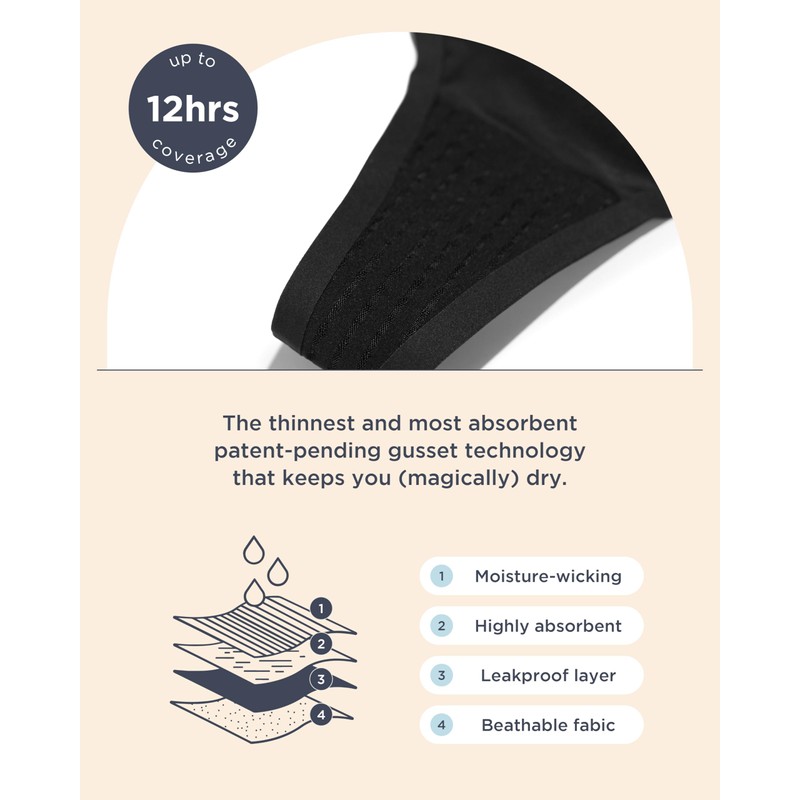 saalt Seamless Thong Period Underwear - Light Absorbency - Comfortable,