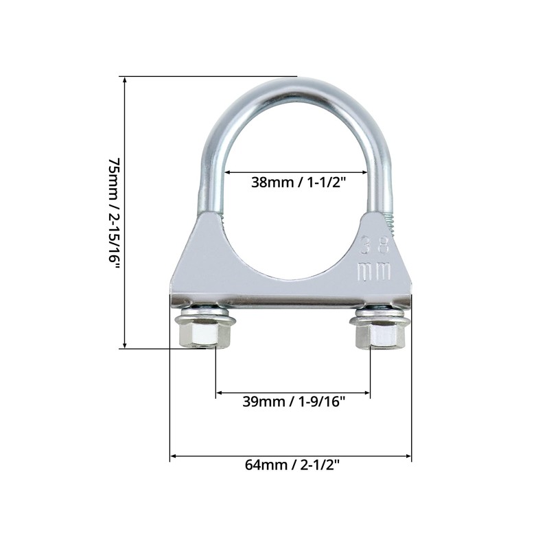 QWORK U-Bolt Muffler Tip Exhaust Hook, 1-1/2" OD 2Pcs Stainless