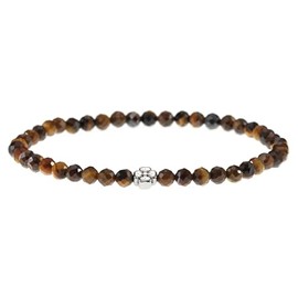 LAKADA Genuine Gemstone Bracelet with Faceted 4 mm Beads and Silver Stainless Steel Flower Healing Stone Protective Stone Bracelet Lucky Charm Talisman Gift, Gemstone, Faceted gemstone