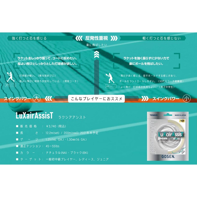 Gosen GOSEN Tennis String Lacsia Assist LuXairAssisT 16L Black TSLXA1BK