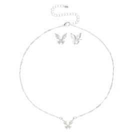 Madison Tyler 3 pcs Cubic Zirconia Pendant Necklace Earrings Set for Women | Butterfly Rhinestone Jewelry Set for Women | Wedding Party Prom Jewelry Set for Women