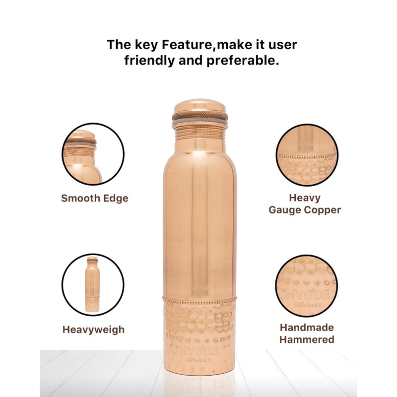 HYGGE 34oz (1L) Pure Copper Water Bottle – Leak-Proof Ayurvedic