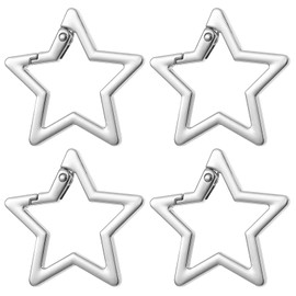 4 Pcs Heavy Duty Star Shaped Keychain Clip Star Carabiner Hook Clip, Silver Star Shaped Stainless Steel Keychain Clip, Carabiner Snap Hook Holder for Keys and Wallet Accessory with Key Chain Rings