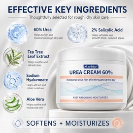 60% Urea Cream for Feet, Urea Foot Cream with 2% Salicylic Acid for Dry Cracked Heels & Rough Skin, Intensive Foot Moisturizer and Callus Care Cream with Aloe Vera, Tea Tree & Hyaluronic Acid