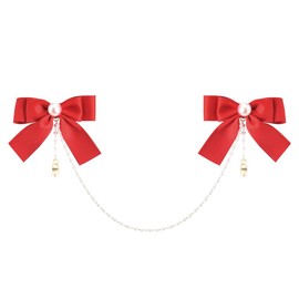 Hair Bow Clips for Toddler Girls Red Hair Ribbons for Babies Hair Bows for Little Girls Barrettes for Fine Hair Accessories for Women Pearl Tassel Hair Chain Bowknot Hair Clip for Baby Girl Barrettes