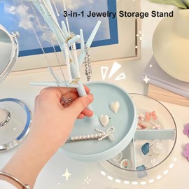 MENGCOOL Jewellery Stand 3 in 1 Jewelry Tree Necklace Bracelet Display Holder Jewellery Organiser Stand for Necklaces Bracelets Rings Earrings and Watches (Blue)