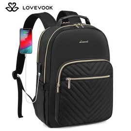 LOVEVOOK Fall Backpack with USB Port, Spring Glow Up Quilted Casual Work Bags for Women with Laptop Compartment, Daypack College Business Teacher Computer Bag Travel Bags Laptop bag Carry on Backpack:_Red_15.6"