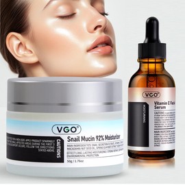 VGO Skincare Series includes Vitamin C Serum and a 92% Snail Mucin Moisturizing Cream, meticulously crafted for daily hydration, perfect for sensitive skin types. - Specification: VC Facial Serum 30ml*2+Snail Mucin