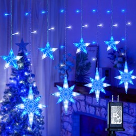 BEEWIN Star Icicle Lights Outdoor,126 Led 12 Star Hanging String Lights with 8 Modes,Waterproof Connectable Fairy Star Window Lights for Bedroom,Wall,Wedding,Party,Brithday,Christmas Decor,Blue White