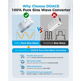 [Game-Changer] DOACE 500W Max 220V to 110V Converter, 50Hz to 60Hz Voltage Converter for European Travel, 100% Pure Sine Wave Power Converter US to Europe for CPAP Hair Straightener Laptop Cell Phone