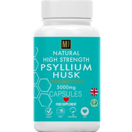 Fibre Supplement 5000mg Psyllium Husk with Acidophilus Probiotics | 120 High Strength Vegan Capsules | Natural Soluble Fibre from Plantago Ovata Seeds 1-A-Day Digestive Support | 4 Months Supply