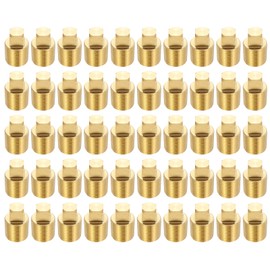 PATIKIL 1/8" NPT Male Brass Square Plug Fittings, 50Pcs Brass Cored Plug with Square Head Pipe Fittings Tubing End Sealing Cap for Boat, Drain Plug, Gas, Fuel Line