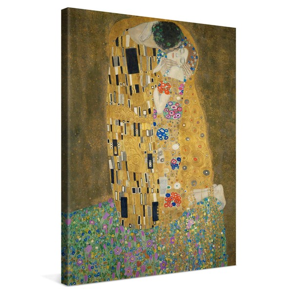 PICANOVA – Gustav Klimt The Kiss 60x80cm – Premium Canvas Art Print – Canvas Print Wall Art Decor Picture Stretched on Wooden Frame as Gallery Artwork