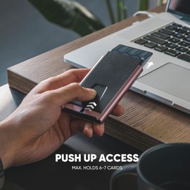 VULKIT Slim Card Wallet with Money Clip, Aluminum POP UP Credit Card Holder RFID Blocking, Pink