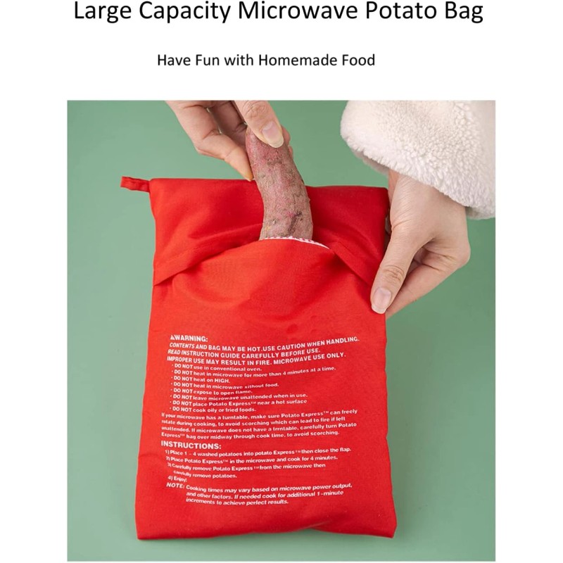 VASANA 4PCS Reusable Microwave Potato & Corn Cooker Bags, Red,
