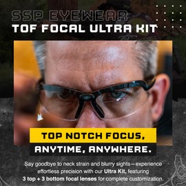 SSP Eyewear Top Focal Ultra Tactical Safety Glasses Kit, 6 HD A-Eye NVR/fog Upper and Bottom Bifocal Lenses, 1.75 Magnifaction